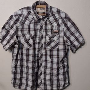 Urban pipeline size large 100% cotton pearl snap Hawkeye International shirt